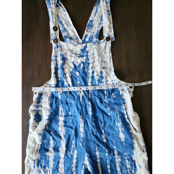 Sacred Threads Hippie Boho Festival Blue tie dye cropped Jumpsuit OS - Picture 7 of 10